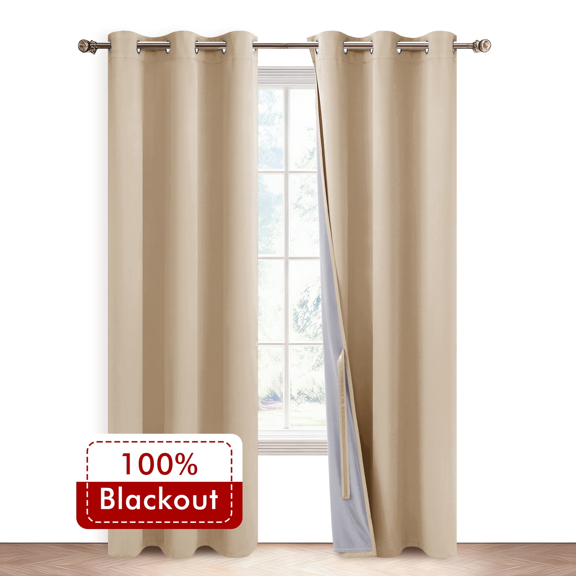 XWZO Total Blackout Curtains for Bedroom with Tiebacks, 100% Light Block Window Curtain Drape 2 Panels Set, Noise Reducing Privacy Curtain for Living Room, Biscotti Beige,38 x 84