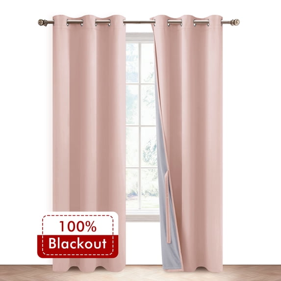 XWZO Total Blackout Curtains for Bedroom with Tiebacks, 100% Light Block Window Curtain Drape 2 Panels Set, Noise Reducing Privacy Curtain for Living Room, Blush Pink,38 x 84