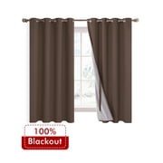 XWZO Total Blackout Curtains for Bedroom with Tiebacks, 100% Light Block Window Curtain Drape 2 Panels Set, Noise Reducing Privacy Curtain for Living Room, Brow