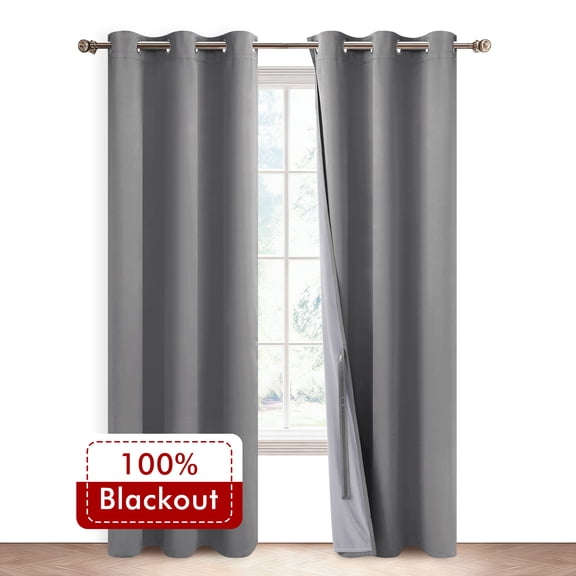 XWZO Total Blackout Curtains for Bedroom with Tiebacks, 100% Light Block Window Curtain Drape 2 Panels Set, Noise Reducing Privacy Curtain for Living Room, Grey,38 x 84