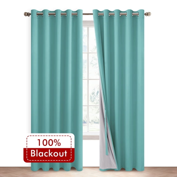XWZO Turquoise 100% Double Layer Blackout Curtains 84 Inches Long for Bedroom with Liner,Grommet Thermal Insulated Living Room Darkening Drapes with Tiebacks(Turquoise,60"W x 84"L,2 Panels)