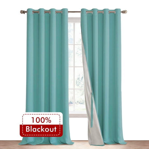 XWZO Turquoise 100% Double Layer Blackout Curtains 95 Inches Long for Bedroom with Liner,Grommet Thermal Insulated Living Room Darkening Drapes with Tiebacks(Turquoise,52"W x 95"L,2 Panels)