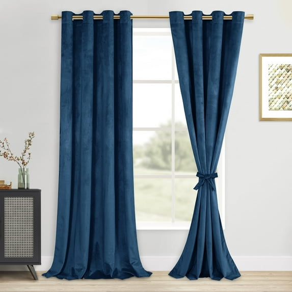 XWZO Velvet Blackout Curtains 108 Inches - Room Darkening, Energy Efficient Super Soft Velvet Blackout Curtains for Living Room/Bedroom with Tiebacks, Grommet, Navy Blue, W52 x L108, Set of 2
