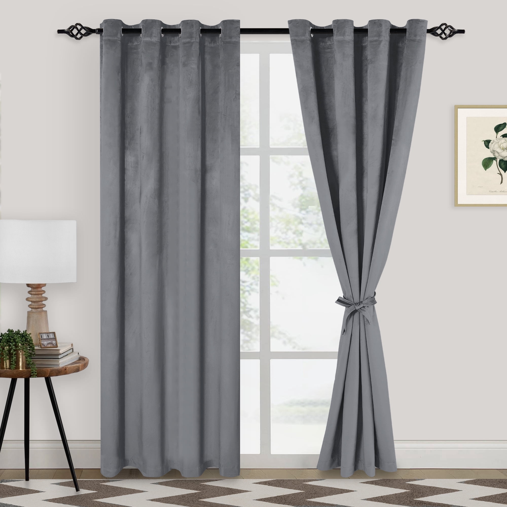 XWZO Velvet Blackout Curtains 72 Inches Long - Sunlight Blocking & Noise Absorbing Privacy Window Covering Drapes for Living Room/Office, Grommet, W52 x L72, Grey, Set of 2 Panels
