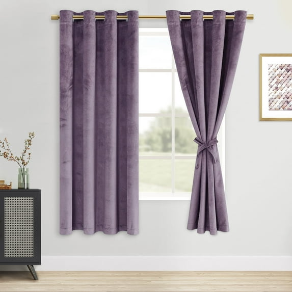 XWZO Velvet Curtains 63 Inches Long - Luxury Energy Efficiency Room Darkening Grommet Window Curtain Drapes for Living Room/Dining with Tiebacks, W52 x L63, Lavender, Set of 2 Panels