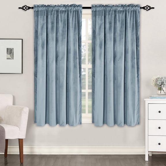 XWZO Blue Velvet Curtains 72 inches ,Blackout Curtains for Bedroom/Living Room, Rod Pocket Room Darkening Window Drapes with Tiebacks, 52"W x 72"L, Stone Blue, 2 Panels