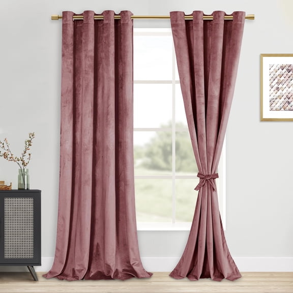 XWZO Velvet Curtains 96 Inches Long - Luxury Room Darkening Soundproof Grommet Window Curtain Panels for Bedroom/Wedding/Patio Door with Tiebacks, Wild Rose, W52 x L96, Set of 2