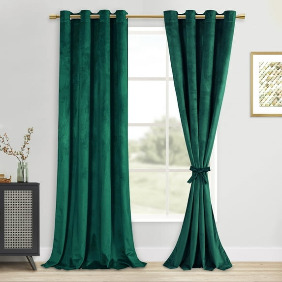 XWZO Velvet Curtains 96 Inches Long - Soft Luxury Room Darkening Privacy Window Curtain Panels for Bedroom/Theater/Living Room with Tiebacks, Grommet, W52 x L96, Emerald Green, Set of 2