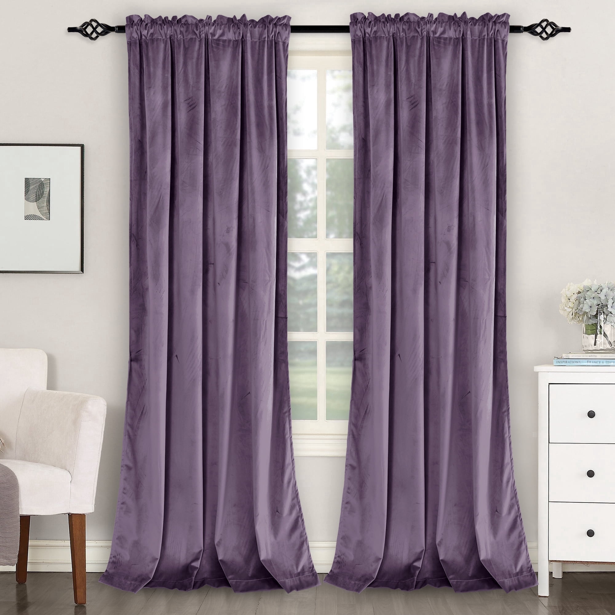 XWZO Velvet Curtains 96 inch-Rod Pocket Blackout Curtains Room Darkening Window Drapes with Tiebacks for Bedroom Living Room, 52"W x 96"L, Lavender Purple, 2 Panels