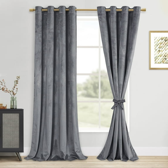 XWZO Velvet Floor to Ceiling Curtains for Bedroom - Super Soft Extra Long Thick Room Darkening Grommet Window Curtain Panels for Living Room/Office with Tiebacks, W52 x L120, Grey, Set of 2