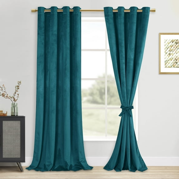 XWZO Velvet Curtains for Living Room - Thick Room Darkening Grommet Velvet Blackout Curtain Panels for Bedroom/Party/Patio Door with Tiebacks, W52 x L108, Teal, Set of 2