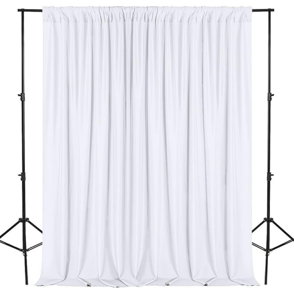 XWZO Backdrop Curtains for Photography, Extra Wide Rod Pocket Room Darkening Curtain Set of 2, Blackout Party Curtains for Wedding Decorations Stage Birthday Family Gatherings, White, 5ft x 10ft