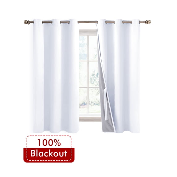 XWZO White Blackout Curtains 54 Inches for Bedroom, Grommet Short Thermal Insulated Living Room Darkening Drapes with Tiebacks(White,38"W x 54"L,2 Panels)