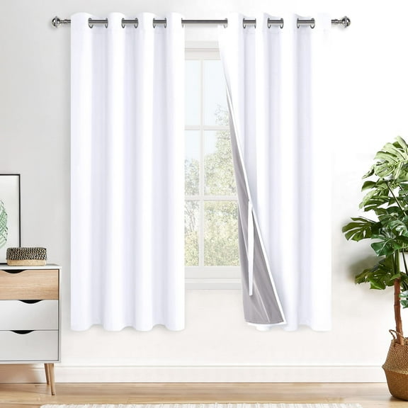 XWZO White Blackout Curtains 72 Inches for Bedroom, Grommet Short Thermal Insulated Living Room Darkening Drapes with Tiebacks(White,52"W x 72"L,2 Panels)