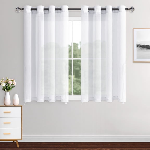 XWZO White Sheer Curtains, 54 Inch Length 2 Panels Set with Tiebacks, Grommet Semi Transparent Light Filtering Window Drapes for Bedroom Living Room Dining Wedding Backdrop, W52 x L54