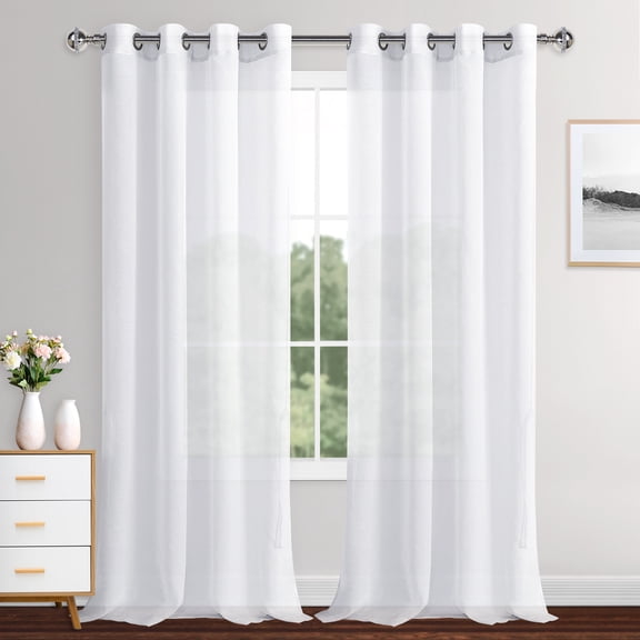XWZO White Sheer Curtains, 84 Inch Length 2 Panels Set with Tiebacks, Grommet Semi Transparent Light Filtering Window Drapes for Bedroom Living Room Dining Wedding Backdrop, W60 x L84