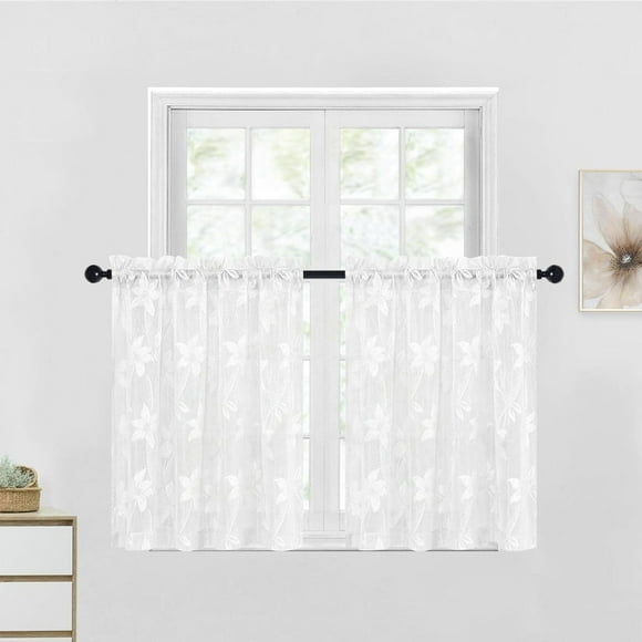 XWZO White Sheer Curtains for Kitchen 2 Pack, Rod Pocket Light Filtering Voile Semi Sheer Drapes for Window Living Room Kitchen, Short Curtains 30 x 36 Inch Length, White