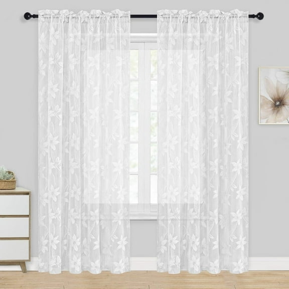 XWZO White Sheer Curtains for Kitchen 2 Pack, Rod Pocket Light Filtering Voile Semi Sheer Drapes for Window Living Room Kitchen, Short Curtains 52 x 84 Inch Length, White