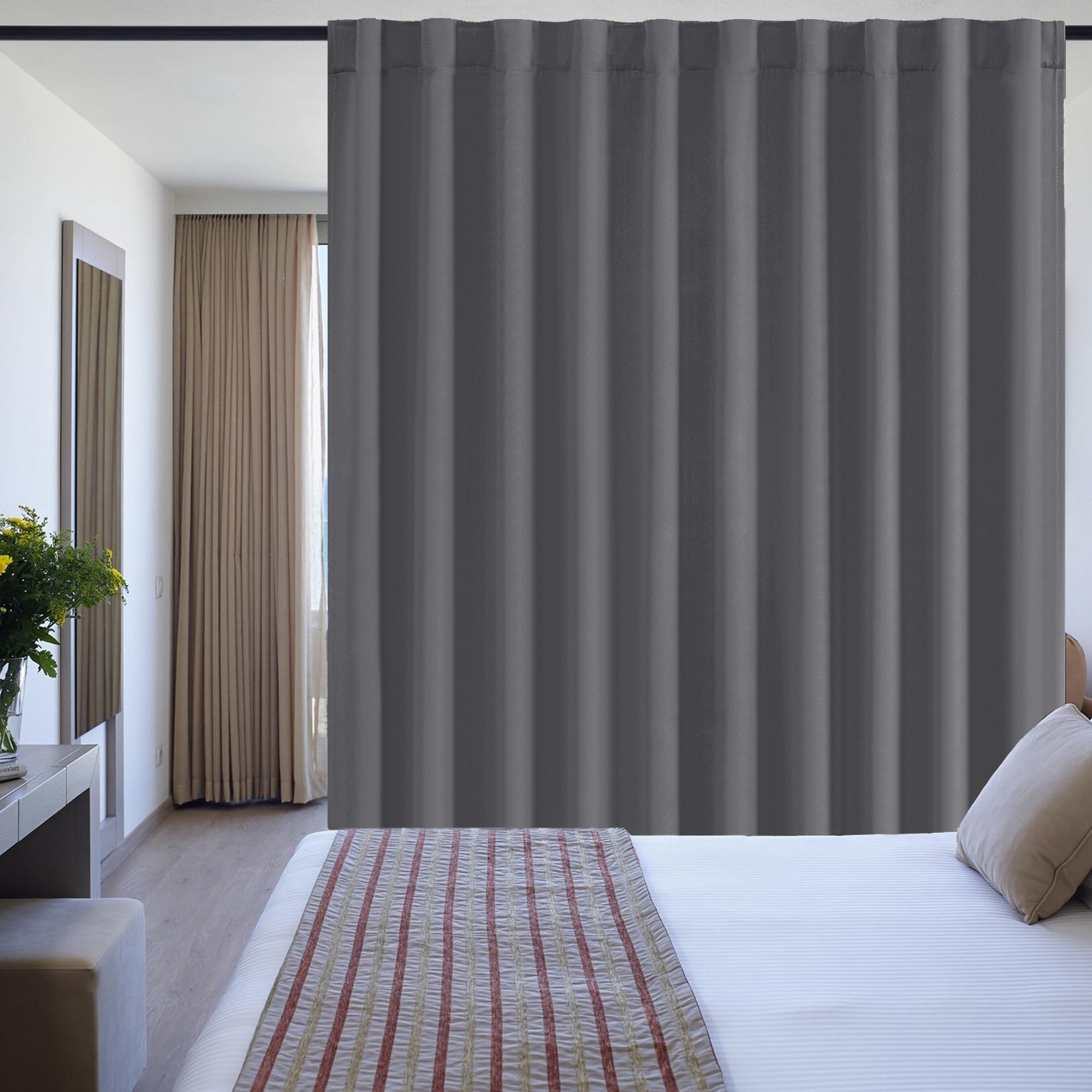 XWZO 80x84 Wide Patio Curtains for Sliding Glass Door, Room Divider Curtains 84 Inches Long 1 Panel, Back Tab & Rod Pocket Room Darkening Curtains for Bedroom Partition, Dark Grey