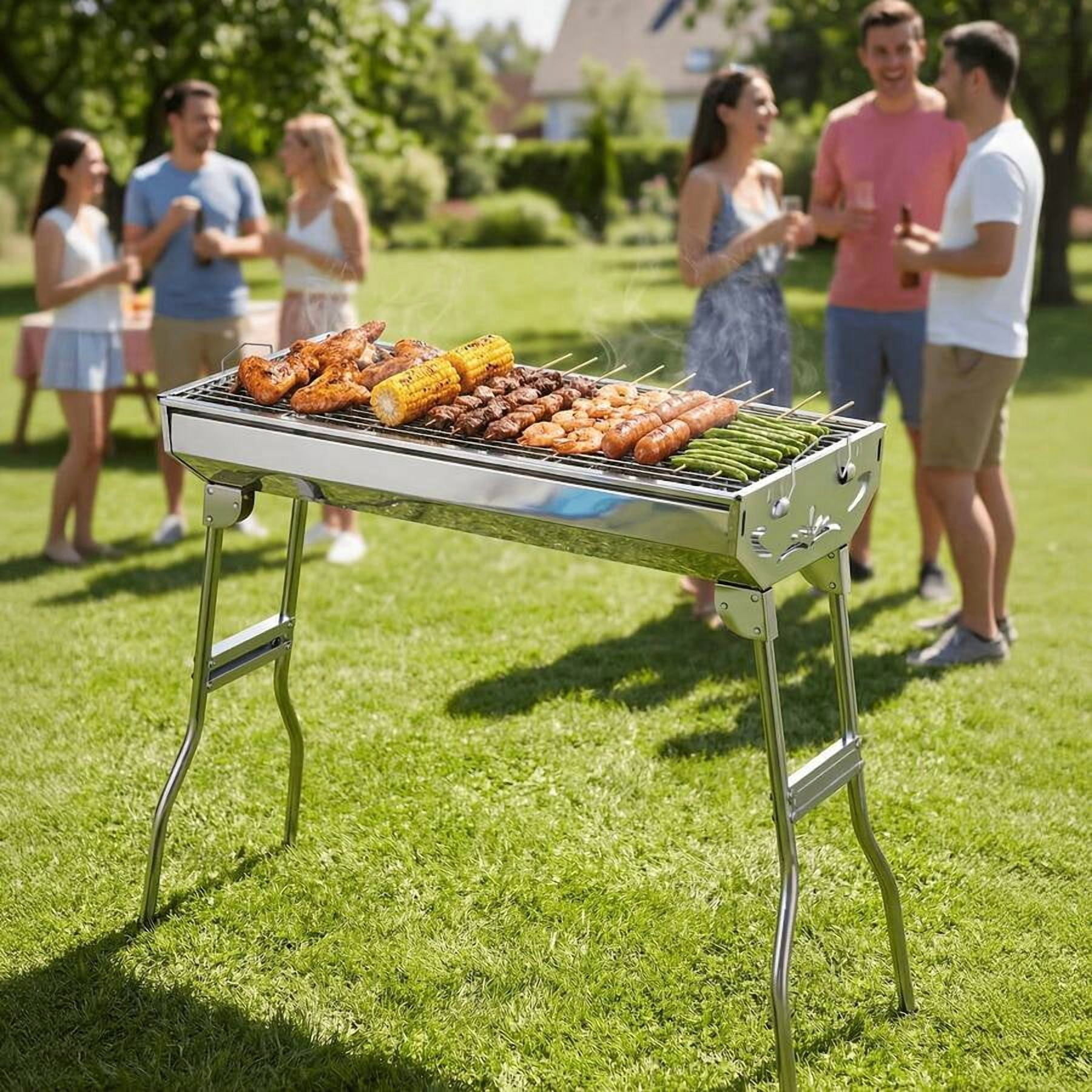 XX 1Pc 73*33*71cm Luxury Foldable Charcoal Grill) Stainless Steel Rustproof Frame, Large Barbecue Surface, Camping/Backyard/Garden/Picnic, Outdoor BBQ Grill/Folding Portable Grill, Silver