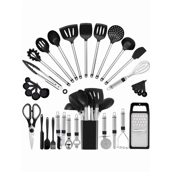 XX 33 Pcs Kitchen Utensil Set,Silicone Cooking Utensils, Kitchen Gadgets & Spoons For Nonstick Cookware, Silicone And Stainless Steel Spatula Set-Best Kitchen Tools, Useful Pots And Pans Accessories