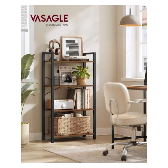 XX 4-Tier Bookshelf, Bookcase With Steel Frame, Book Shelf For Living Room, Home Office, Study, 11.8 X 26 X 47 Inches, Industrial Style