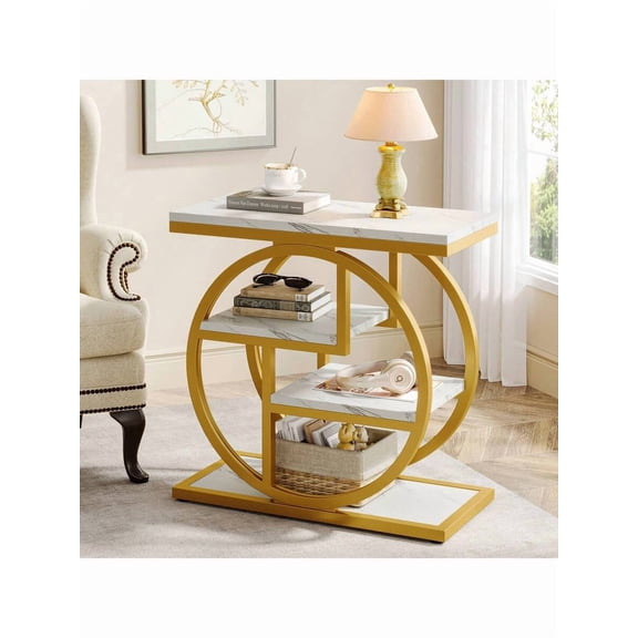 XX 4-Tier End Table With Storage Shelf, Narrow Side Table Accent Table Bedside Table For Bedroom, Living Room, Small Place