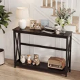 thumbnail image 1 of XX 40" Modern 2-Tier Console Table With Metal X-Frame, Wood Entryway Table (200 Lbs Capacity), 1 of 7