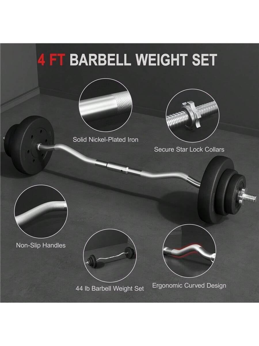 XX 44lb Detachable Barbell Weight Set With Plates And Star Locks Weight Lifting Bars Set For Strength Training