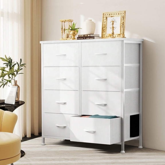 XX 8 Drawer Dresser For Bedroom, Fabric Storage Organizer With Sturdy Metal Frame, Wooden Top Chest Of Drawers For Closet Entryway Guest Room