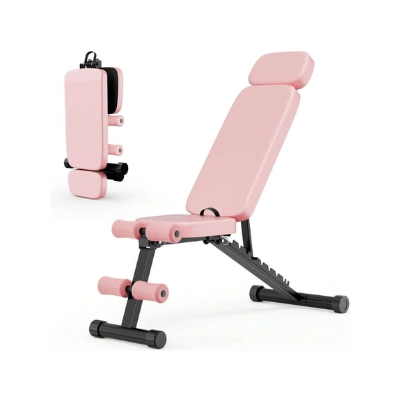 XX 9 Positions Adjustable Weight Bench, Foldable Workout Bench Weight Bench For Home Gym Full Body Strength Training, Support Up To 800lbs, Pink