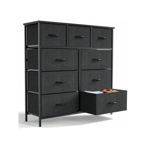 XX 9 Tall Fabric Clothes Cabinet Storage Organizers And Wood Top Surface Table Chest Of Drawers, Living Room, Hallway, Porch, Kids Bedroom Dresser, Black