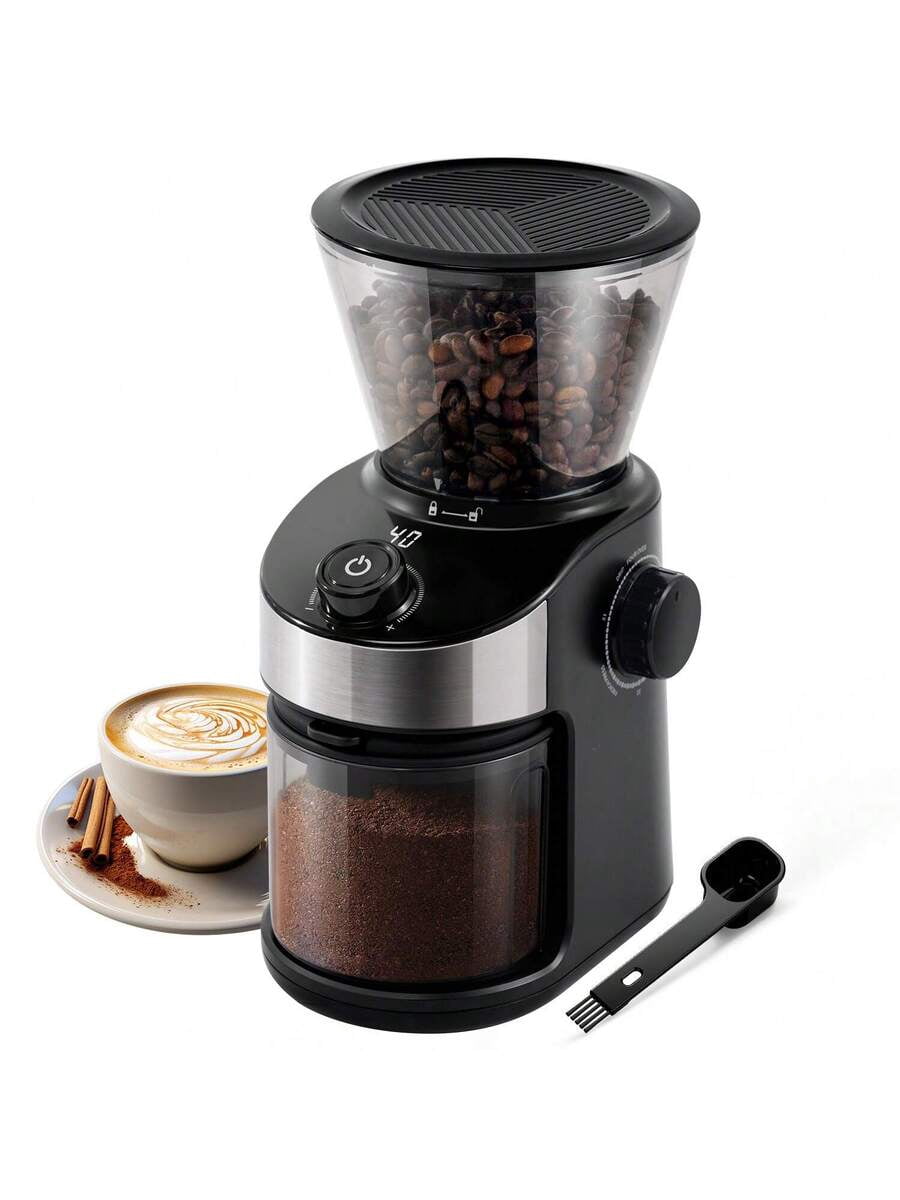 XX Coffee Grinder Burr Electric, Automatic Coffee Bean Grinder With 40 Seconds Digital Timer Display, Adjustable Burr Mill With 25 Precise Grind Setting, Use For Home, Black.