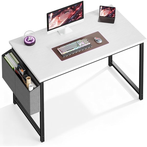 XX Computer Desk 44 Inch Home Office Desks for Small Spaces, Gaming Writing Study Work Table with Storage Bag for Bedroom, White