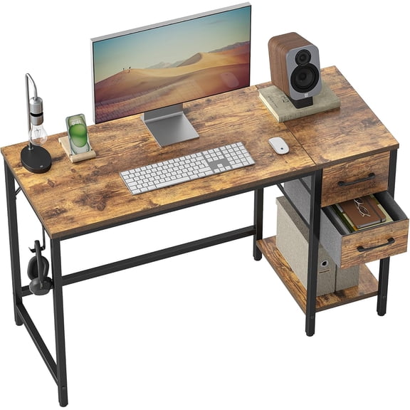 XX Computer Desk with 2 Drawers, 40 Inch Small Home Office Desk with Storage Study Writing Table, Light Brown