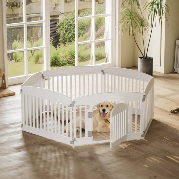 XX Dog Playpen 6 Panel 24" Plastic Exercise Pen With Door Small Puppy, Medium Dogs Animal Pet For Outdoor, Garden, Yard, RV Camping,Black