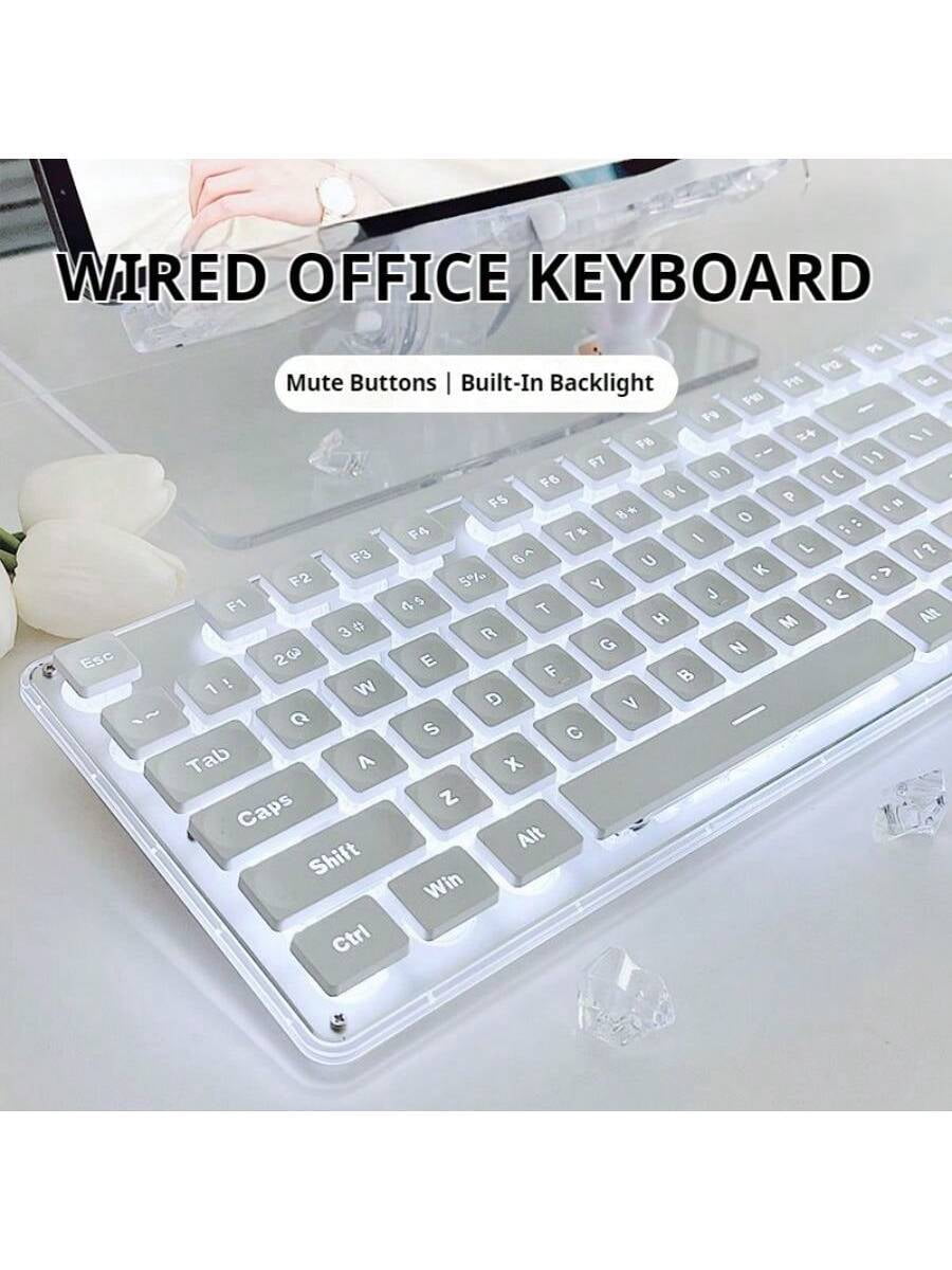 XX Ergonomic Design Office Keyboards Slim, 104-Key Cap All-Metal Panel, Wired LED-Backlit, White Office Keyboard Silent Full Size, Gaming Keyboard Compatible With Windows/Laptop/PC