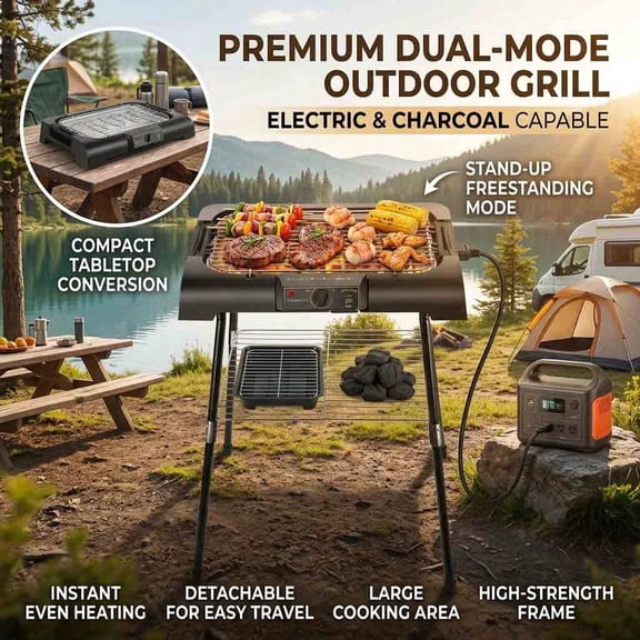 XX Home Electric BBQ Grill, Detachable, Indoor Smokeless, Outdoor Portable, Tabletop/Freestanding, Easy Clean Non-Stick, Fast Heating. Perfect For Family Gatherings