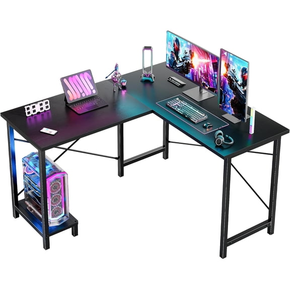 XX L Shaped Desk, Computer Gaming Desks Corner Office Table with CPU Shelf for Home Study Writing Work Station 50 Inch, Black