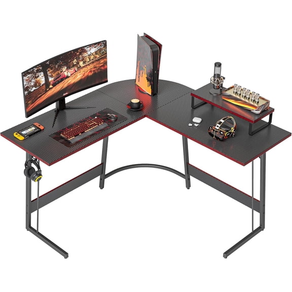 XX L Shaped Gaming Desk Computer Office Desk with Carbon Fiber Surface, 47 inch Corner Desk with Large Monitor Stand for Home Office Study Writing Workstation, Carbon Fiber Black