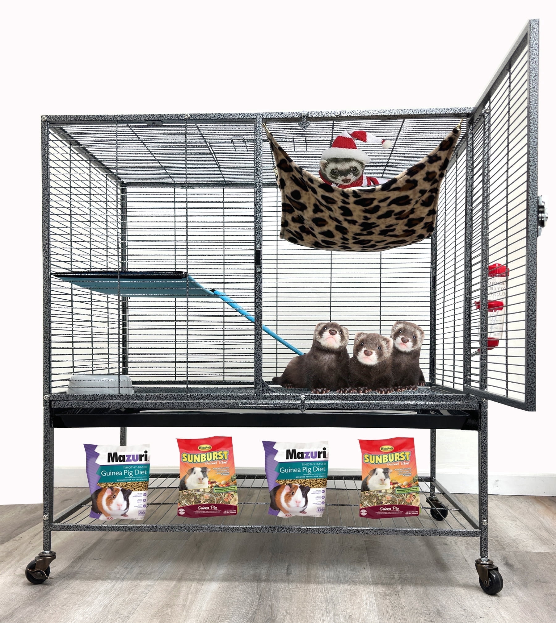 XX-Large 37"x24"x39"H Two-Tiers Tight 1/2-Inch Bar Spacing Large Front Doors for Feisty Ferret Hammock Chinchilla Rat Mouse Hamster Gerbil Small Animals Critters Rolling Cage