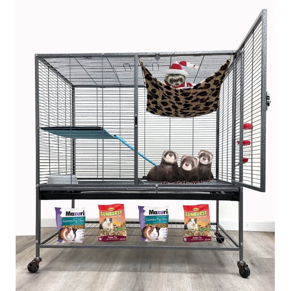 XX-Large 37"x24"x39"H Two-Tiers Durable Tight 1/2-Inch Bar Spacing Large Front Doors for Feisty Ferret Hammock Chinchilla Rat Mouse Hamster Gerbil Small Animals Critters Rolling Cage