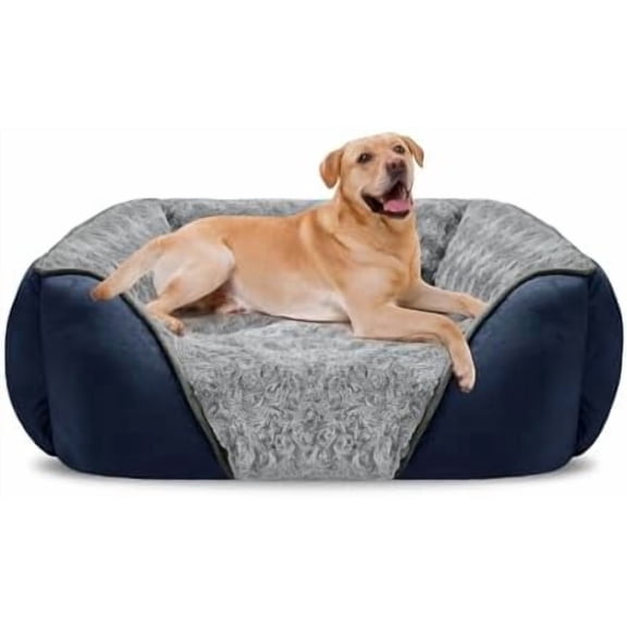 XX-Large Dog Bed Rectangle Washable Orthopedic Soft Calming Sleeping Durable Pet Cuddler with Anti-Slip Bottom Navy,XXL(42"x 30"x 10")
