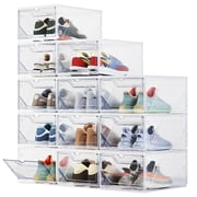 XX-Large Shoe Sneaker Storage Boxes for Size 14, Stackable & Thicken Clear Plastic Shoe Organizers 16 Pack for Entryway Closet Under Bed, Shoe Storage Cabinets 