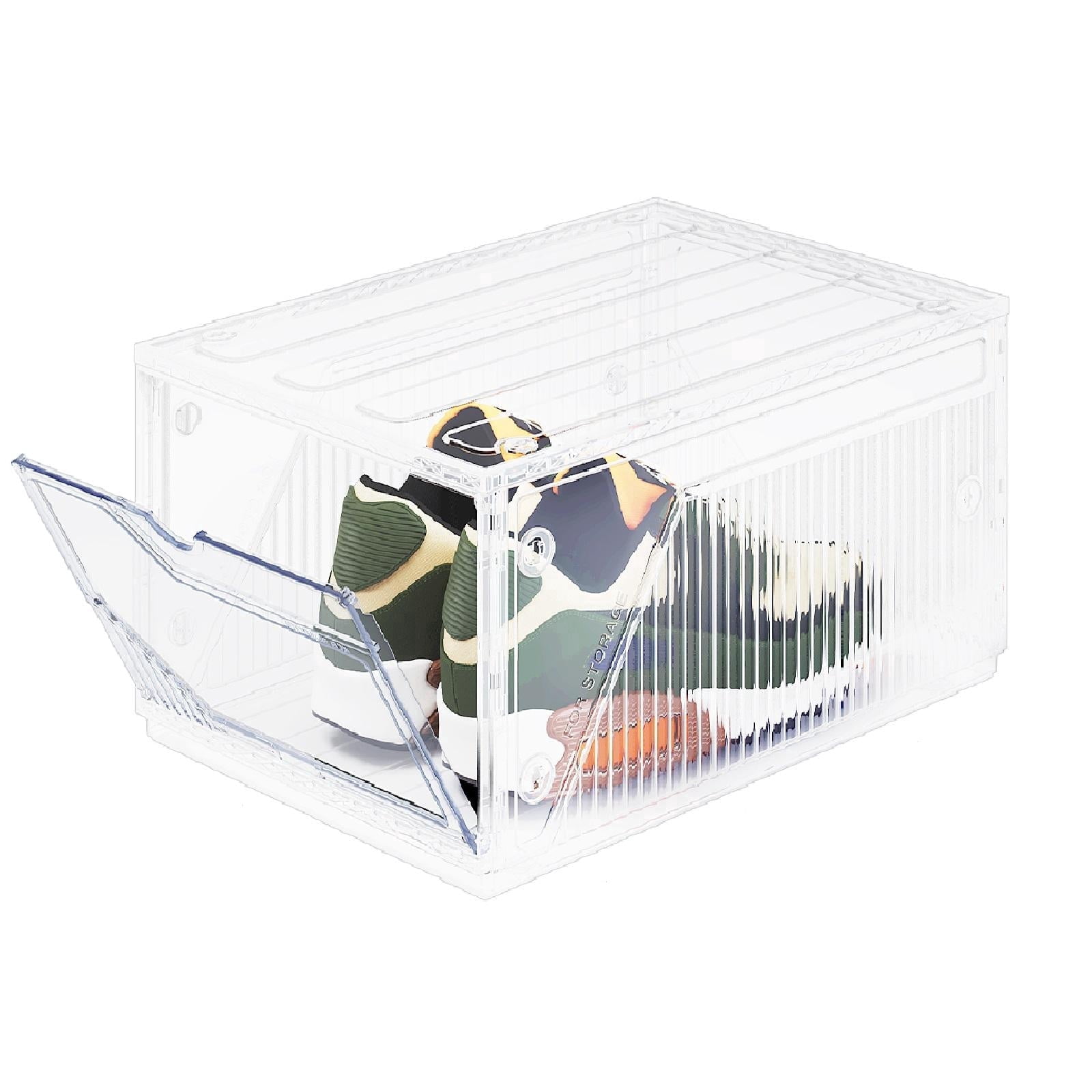 XX-Large Shoe Sneaker Storage Boxes for Size 14, Stackable & Thicken Clear Plastic Shoe Organizers 1Pack for Entryway Closet Under Bed, Shoe Storage Cabinets Container Display Case w/ Magnetic Door