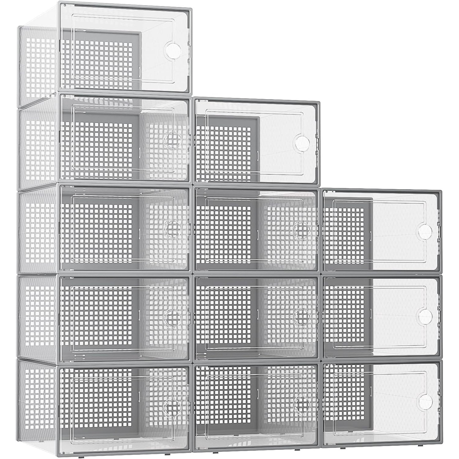 XX-Large Shoe Storage Boxes Organizers Clear Plastic Stackable 12 Pack ...