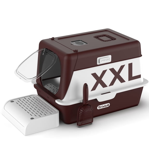 XX-Large Stainless Steel Cat Litter Box with Lid – Fully Enclosed Large Litter Box for Big Cats, Odor Control with Magnetic Door, Easy Clean, Multi-Cat Durable Metal Pan (Burgundy)