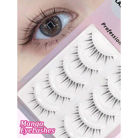 XX Manga False Eyelashes 5 Pairs Little Devil Naturally Soft Eyelashes Transparent Plastic Band Fairy Faux Mink Lashes Strip Lashes, Lashes, Eyelashes, Fake Lashes