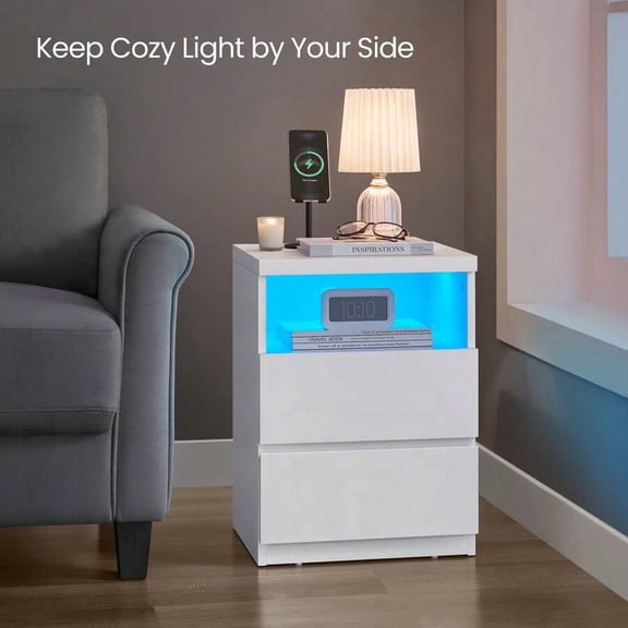 XX Nightstand With Adjustable LED Light, Bedside Table With Drawers, Side Table, For Bedroom, Modern Minimalist Style