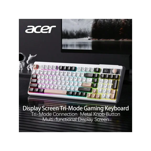 XX OKW 222 Tri-Mode Keyboard With Smart Battery Display, Wired/Bluetooth/2.4G Connections, Compact 90-Key Layout, Soft Keys, Perfect For Office And Gaming, Brown